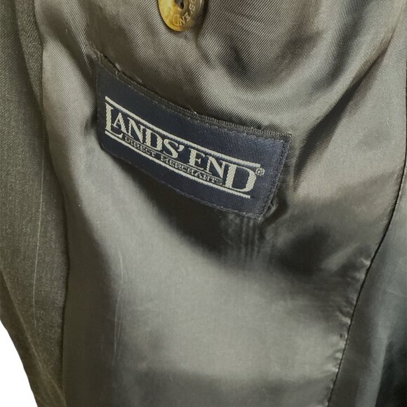 Lands End 2 Button Black Pinstriped 100% Wool Blazer Sz 39 - Picture 3 of 6